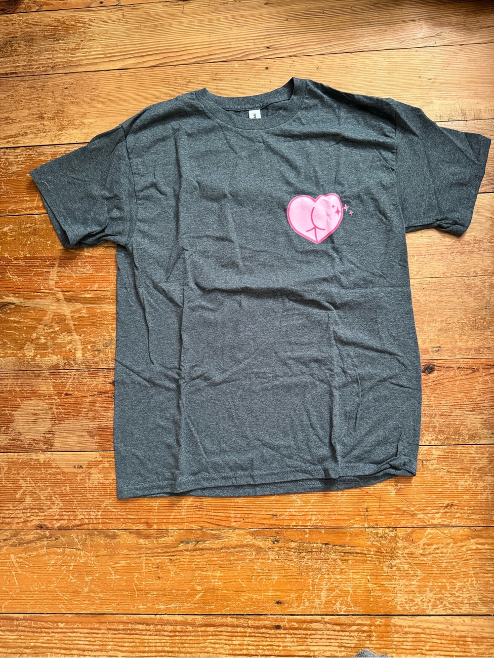 Gildan Charcoal Tee with Pink Heart Graphic